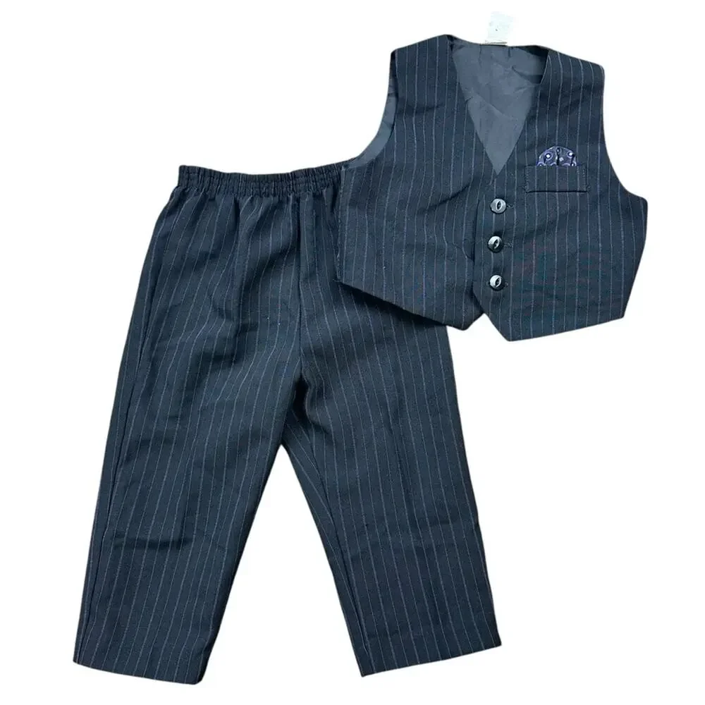 Pinstripe Suit Vest and Pants Set Black Purple 18 Mos Formal Wedding